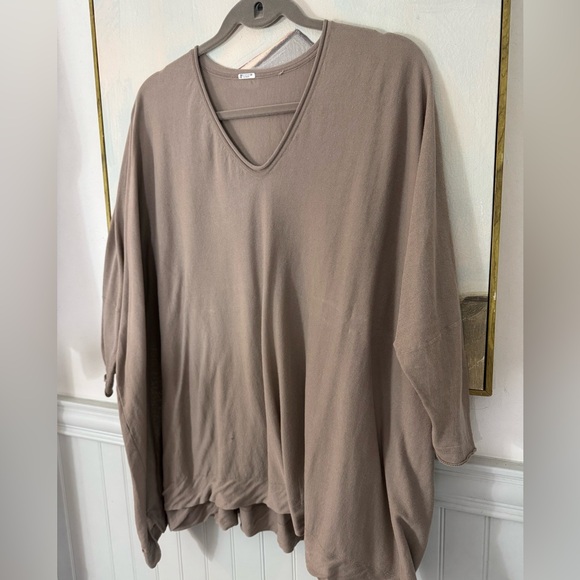 LES COPAINS BVM SPA 100% Cotton Gauze Flowy Taupe Short Sleeve V Neck Size M - Picture 2 of 7